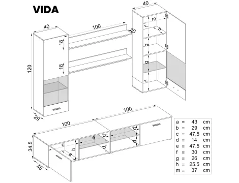 Wohnwand RTV Varallo, Schwarz/Wotan - 2