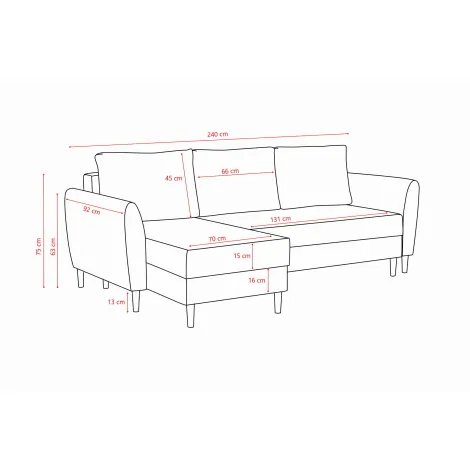 Kleines Ecksofa IBIS Z1 auf hohen Beinen mit Schlaffunktion (240 x 140 cm) - 6