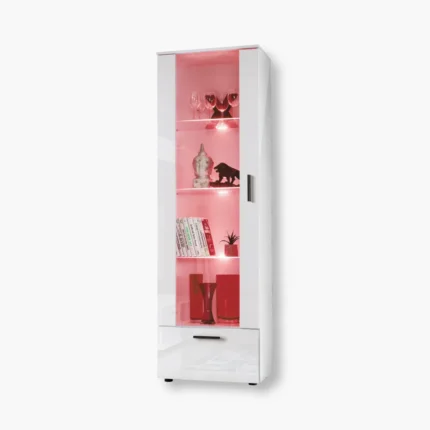 Vitrine Alessandria, Weiß/Weiß, RGB LED Beleuchtung