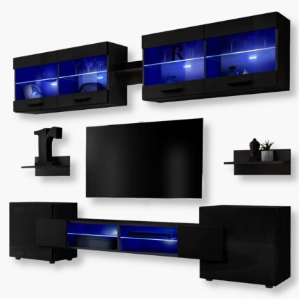 Ensemble de meubles RTV Foggia, noir/noir Éclairage LED bleu
