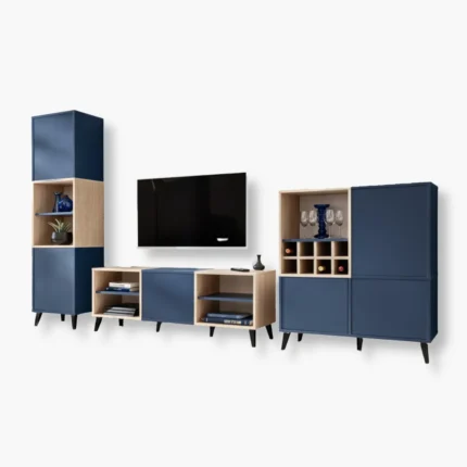 Forio RTV Schrank, Eiche weiß 1 Fondi Wohnzimmermöbel und Weinregal Set