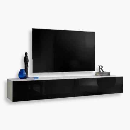 Armoire RTV suspendue Loreto, noir/blanc