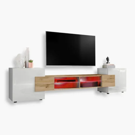 Armoire Merano RTV, blanc/wotan éclairage LED RVB