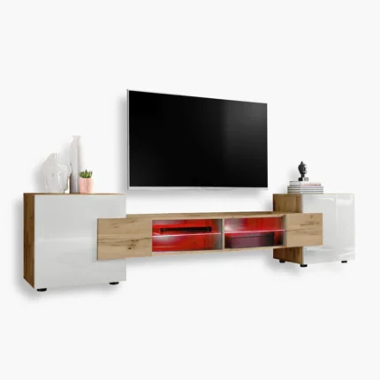 TV Schrank Merano, Wotan/Weiß RGB LED Beleuchtung