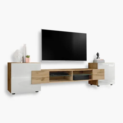 Foggia RTV Möbel Set, Weiß/Schwarz 1 RTV Merano Schrank, Wotan/Weiß