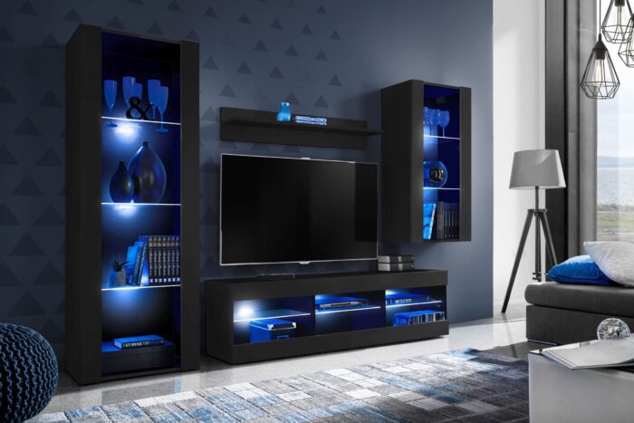 Ensemble de meubles RTV Tivoli Medio, noir/noir Éclairage LED bleu – Image 2