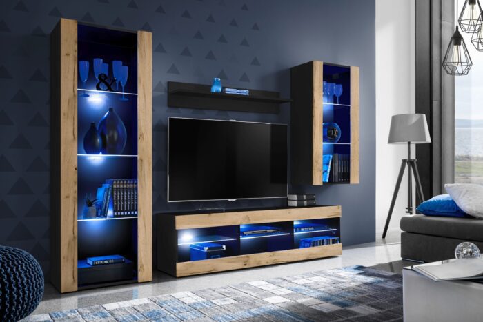Ensemble de meubles RTV Tivoli Medio, Wotan/noir Éclairage LED bleu – Image 2