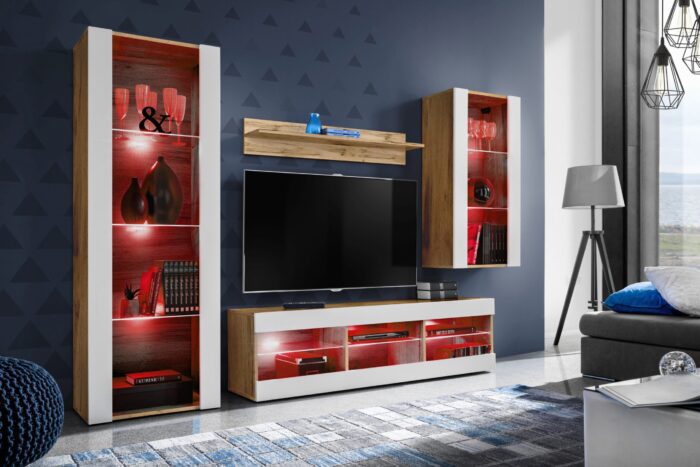 Ensemble de meubles RTV Tivoli Medio, Blanc/Wotan Éclairage LED RVB – Image 2