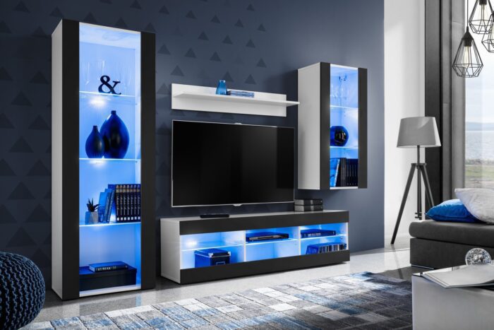 Ensemble de meubles RTV Tivoli Medio, noir/éclairage LED blanc bleu – Image 2