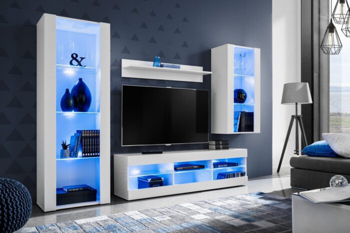 Ensemble de meubles RTV Tivoli Medio, blanc/éclairage LED blanc bleu – Image 2
