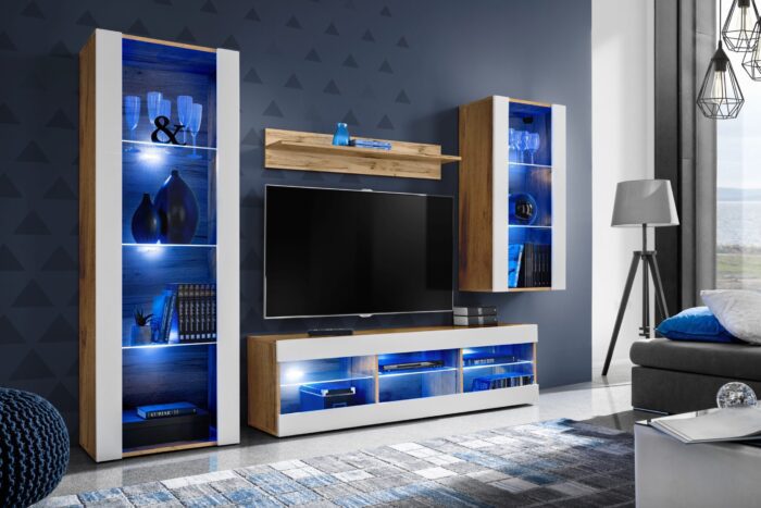 Ensemble de meubles RTV Tivoli Medio, blanc/wotan LED bleu – Image 2