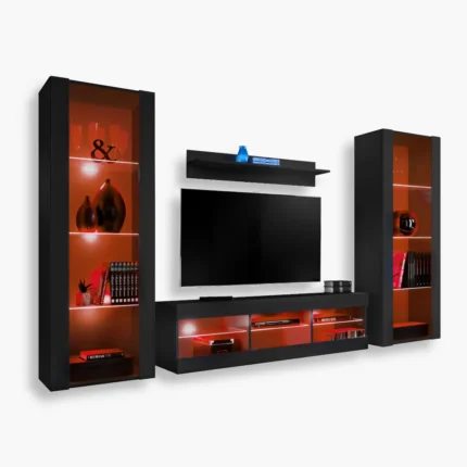 Tivoli Grande RTV Möbel Set, Schwarz/Schwarz LED RGB Beleuchtung