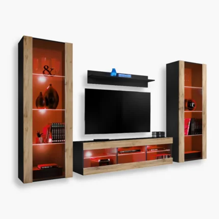 Zestaw Mebli RTV Tivoli Grande, Wotan/Czarny Oświetlenie LED RGB