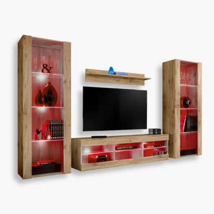 Savona Hängendes Regal, Schwarz/Schwarz LED RGB Beleuchtung 1 Tivoli Grande RTV Möbel Set, Wotan/Wotan LED RGB Beleuchtung