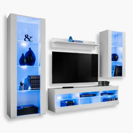 Tivoli Medio RTV Möbel Set, Weiß/Weiß LED-Beleuchtung Blau