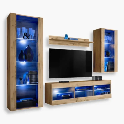Tivoli Medio RTV Möbel Set, Wotan/Wotan LED Beleuchtung Blau