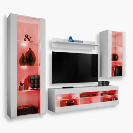 Tivoli Medio RTV Möbel Set, Weiß/Weiß RGB LED Beleuchtung
