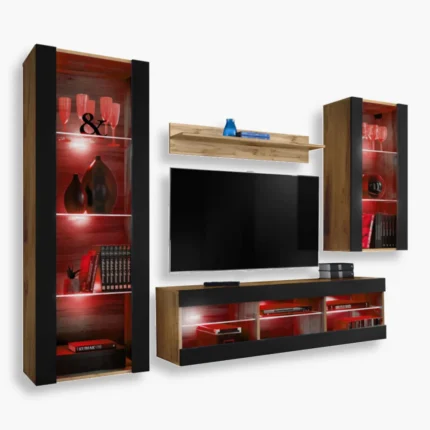 Tivoli Medio RTV Möbel Set, Schwarz/Wotan RGB LED Beleuchtung