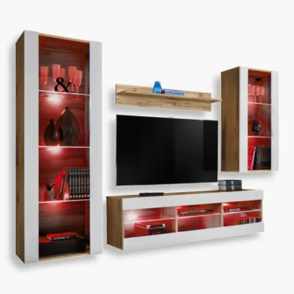 Tivoli Medio RTV Möbel Set, Weiß/Wotan RGB LED Beleuchtung