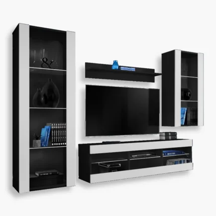 Tivoli Medio RTV Möbel Set, Schwarz/Schwarz 2 Tivoli Medio RTV Möbel Set, Weiß/Schwarz