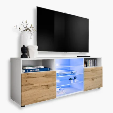 RTV Urbino Schrank, Wotan/Weiß LED Beleuchtung Blau