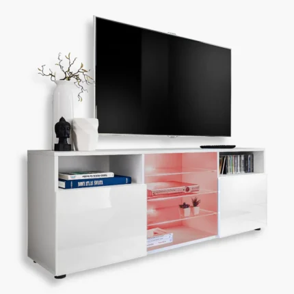 Armoire Urbino RTV, éclairage LED RVB blanc/blanc