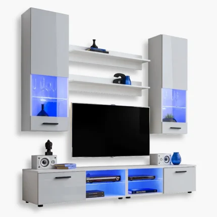 Varallo RTV Ensemble de meubles, blanc/blanc, LED bleu