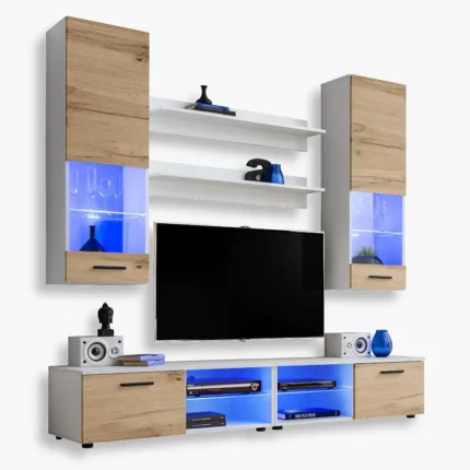 Varallo RTV Möbel Set, Weiß/Weiß 2 Varallo RTV Möbel Set, Wotan/Weiß