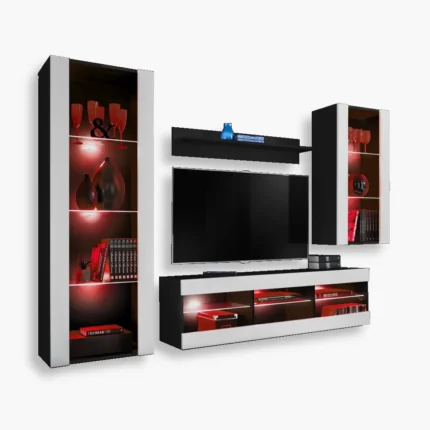 Zestaw Mebli RTV Tivoli Medio, Biały/Czarny Oświetlenie LED RGB