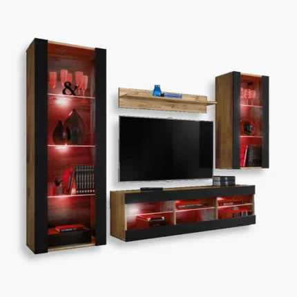 Zestaw Mebli RTV Tivoli Medio, Czarny/Wotan Oświetlenie LED RGB