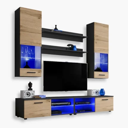 Zestaw Mebli RTV Varallo, Czarny/Czarny 2 Zestaw Mebli RTV Varallo, Wotan/Czarny