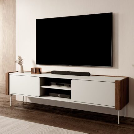 Guelph RTV180 – Meuble TV, noir mat, chêne doré, largeur 180 cm, hauteur 52 cm, profondeur 39 cm