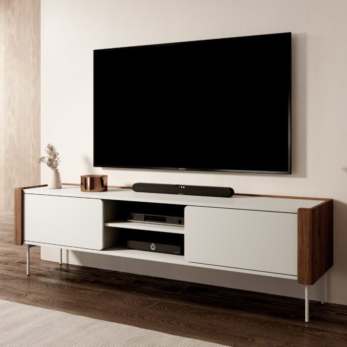Guelph RTV180 – Meuble TV, noir mat, chêne doré, largeur 180 cm, hauteur 52 cm, profondeur 39 cm – Image 1