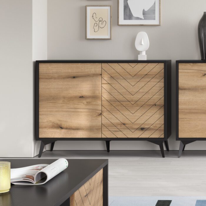 Jasper K104 – Commode, évoquer le chêne, noir, largeur 104 cm, hauteur 119 cm, profondeur 39 cm – Image 1