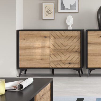 Komoda Jasper KSZ104 – komoda, kolor dąb evoke,czarny, szerokość 104 cm, wysokość 77 cm, głębokość 39 cm