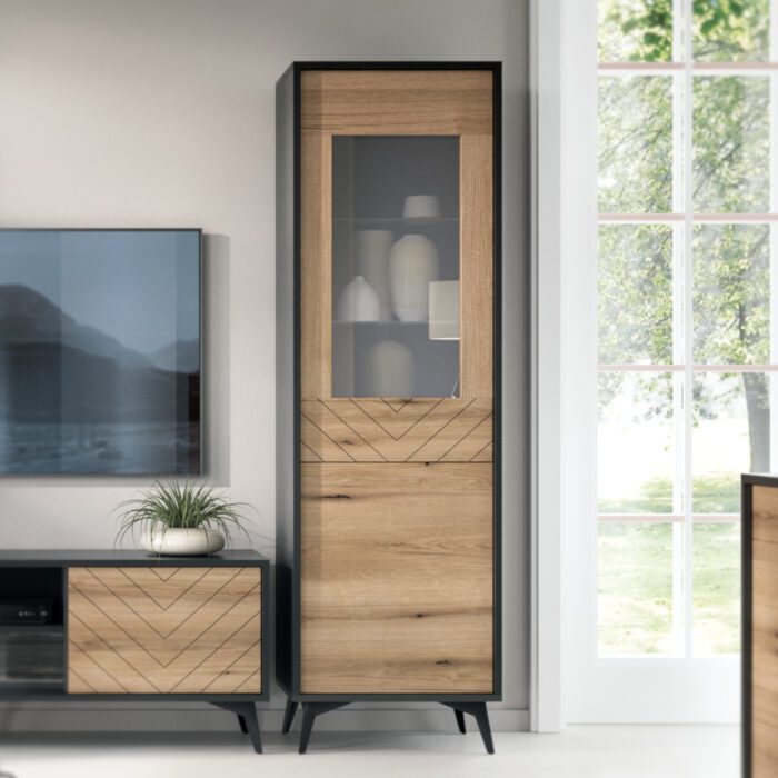 Jasper W54 Glastürenschrank – Evoke Glastürschrank aus Eiche, schwarz, Breite 54 cm, Höhe 178 cm, Tiefe 39 cm – Bild 1