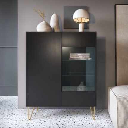 Canmore – Witryna WT97, czarny grafit, marmur black, szerokość 97 cm, wysokość 122 cm, głębokość 37 cm