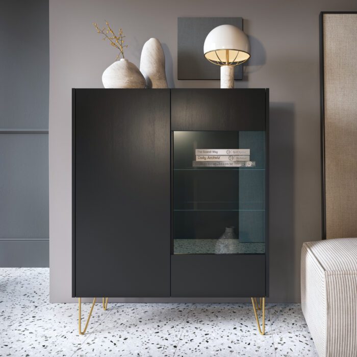 Canmore – Witryna WT97, czarny grafit, marmur black, szerokość 97 cm, wysokość 122 cm, głębokość 37 cm - obrazek 1