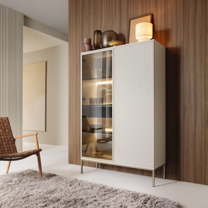 Laval WTSZ104 – witryna z oświetleniem LED, kaszmir, szerokość 104 cm, wysokość 166 cm, głębokość 39 cm - obrazek 1