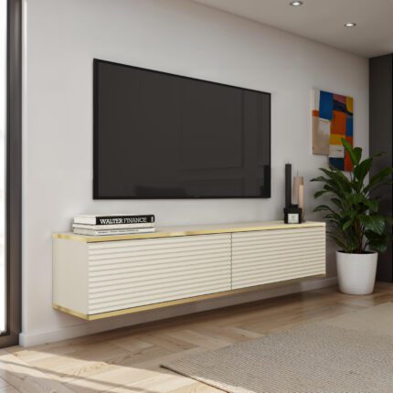 Banff RTV135 MDF – szafka RTV, beżowy mat, dąb artisan, szerokość 135 cm, wysokość 30 cm, głębokość 32 cm