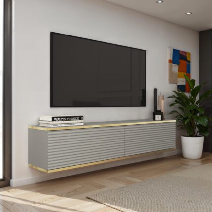 Banff RTV135 MDF – szafka RTV, szary mat, dąb artisan, szerokość 135 cm, wysokość 30 cm, głębokość 32 cm