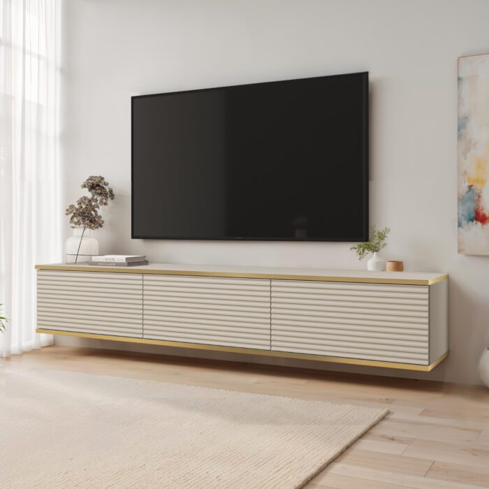Banff RTV175 MDF – szafka RTV, beżowy mat, dąb artisan, szerokość 175 cm, wysokość 30 cm, głębokość 32 cm - obrazek 1