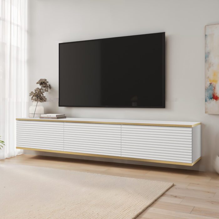 Banff RTV175 MDF – TV-Schrank, weiß matt, Eiche artisan, Breite 175 cm, Höhe 30 cm, Tiefe 32 cm – Bild 1