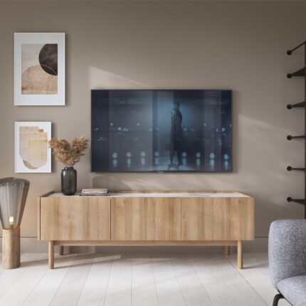 RTV Schrank, Revelstoke RTV144, Eiche riviera, Marmor bianco, Breite 144 cm, Höhe 48 cm, Tiefe 37 cm