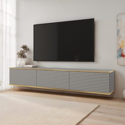 Banff RTV175 MDF – Meuble TV, gris mat, chêne artisanal, largeur 175 cm, hauteur 30 cm, profondeur 32 cm