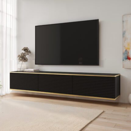 Banff RTV175 MDF – TV-Schrank, mattschwarz, Eiche artisan, Breite 175 cm, Höhe 30 cm, Tiefe 32 cm