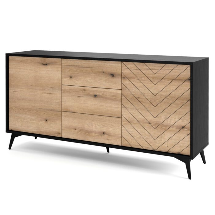 Jasper KSZ154 – komoda, dąb evoke,czarny, szerokość 154 cm, wysokość 77 cm, głębokość 39 cm - obrazek 2