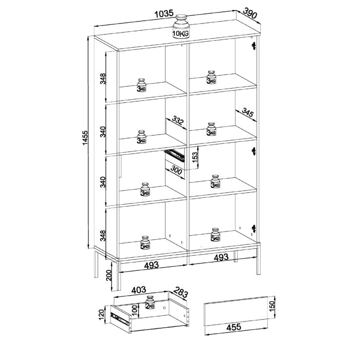 Laval WTSZ104 – witryna z oświetleniem LED, czarny, dąb wotan, lamela, szerokość 104 cm, wysokość 166 cm, głębokość 39 cm - obrazek 3