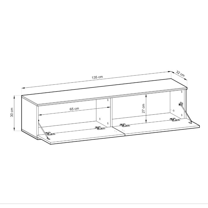 Banff RTV135 – szafka RTV, szary gładki front, dąb artisan, szerokość 135 cm, wysokość 30 cm, głębokość 32 cm - obrazek 3