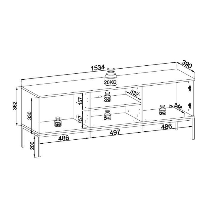 Laval RTV154 – szafka RTV, czarny, dąb wotan, szerokość 154 cm, wysokość 56 cm, głębokość 39 cm - obrazek 3